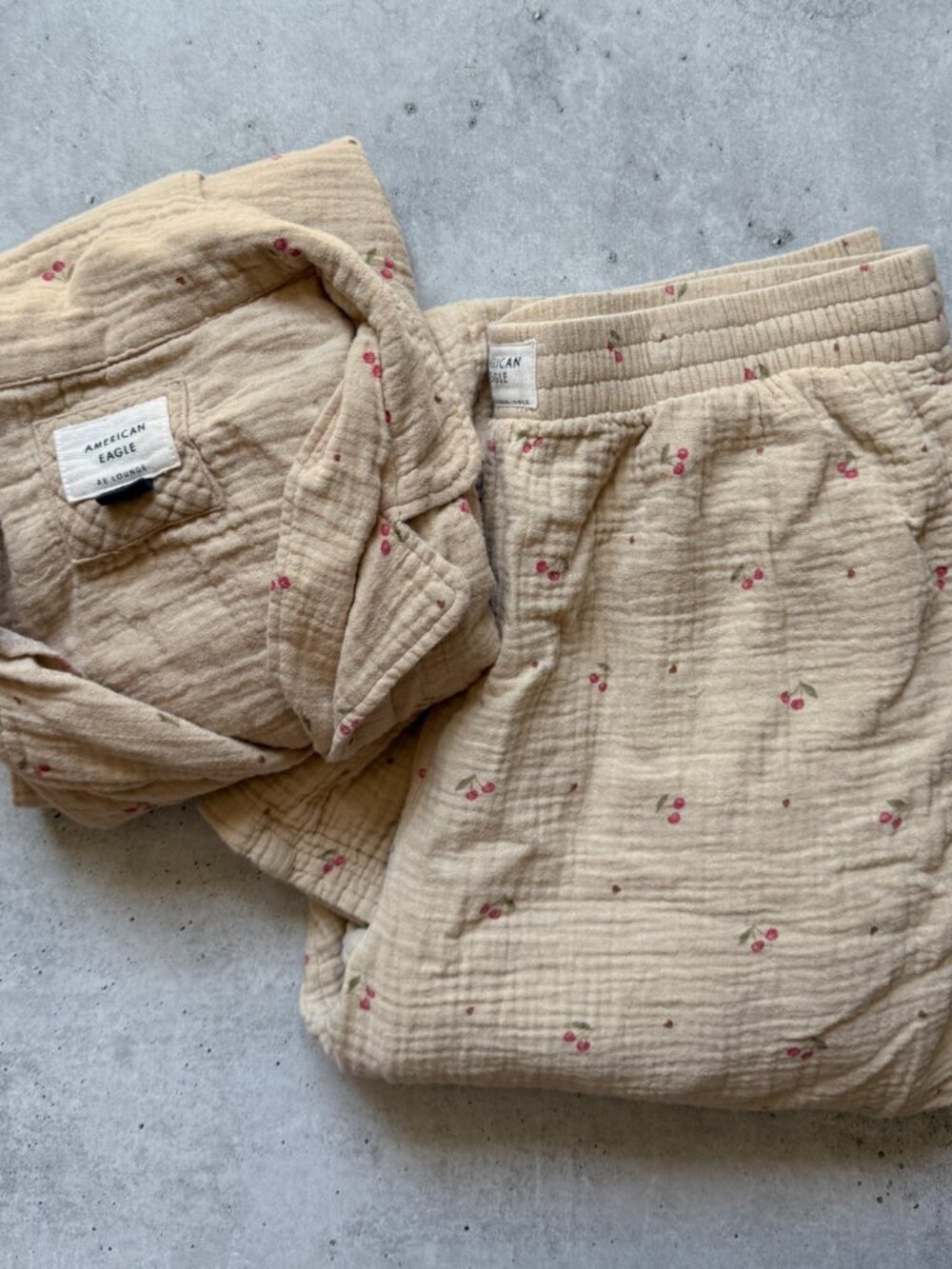 American Eagle Cherry Pajama Set Size M Long Sleeve Top & Pants